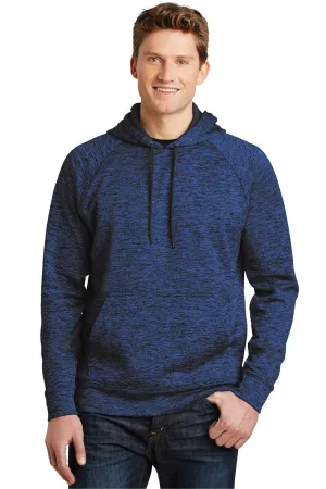 Sport-Tek Mens Electric Heather Moisture Wicking Fleece Hooded Sweatshirt Hoodie w/ Pouch Pocket - Dark Royal Blue Electric - Closeout Clothing Sport-Tek
