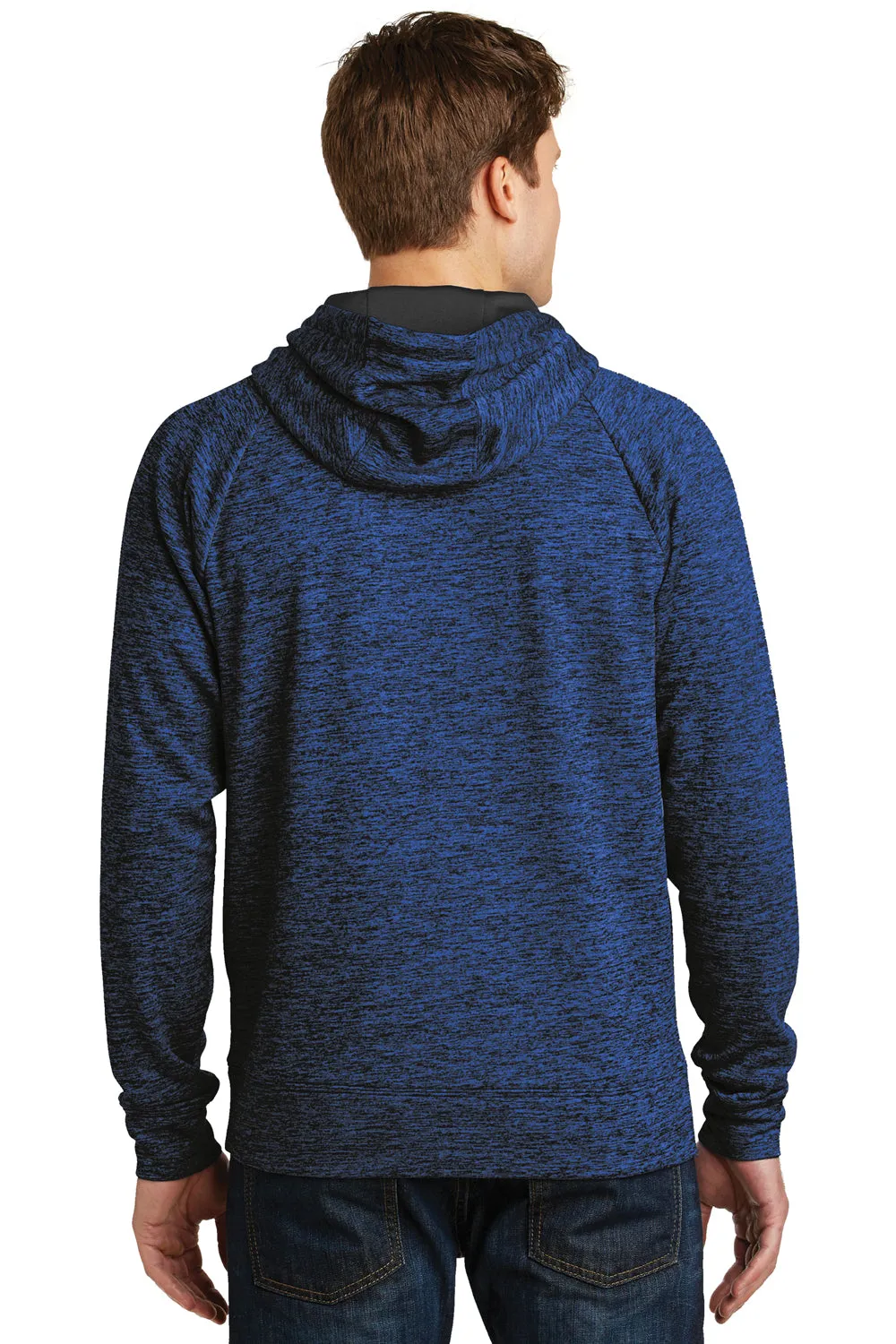 Sport-Tek Mens Electric Heather Moisture Wicking Fleece Hooded Sweatshirt Hoodie w/ Pouch Pocket - Dark Royal Blue Electric - Closeout Clothing Sport-Tek