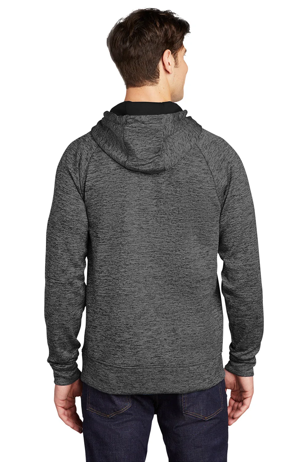 Sport-Tek Mens Electric Heather Moisture Wicking Fleece Hooded Sweatshirt Hoodie w/ Pouch Pocket - Grey Black Electric Clothing Sport-Tek