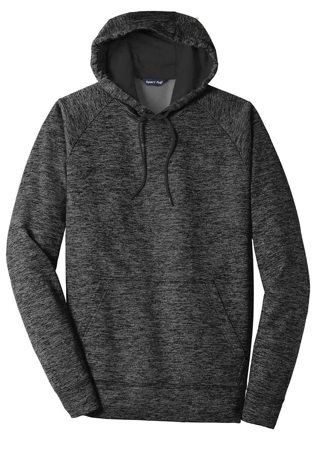 Sport-Tek Mens Electric Heather Moisture Wicking Fleece Hooded Sweatshirt Hoodie w/ Pouch Pocket - Grey Black Electric Clothing Sport-Tek