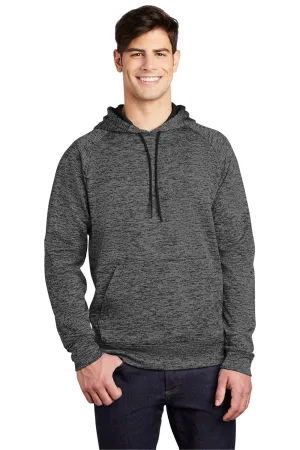 Sport-Tek Mens Electric Heather Moisture Wicking Fleece Hooded Sweatshirt Hoodie w/ Pouch Pocket - Grey Black Electric Clothing Sport-Tek