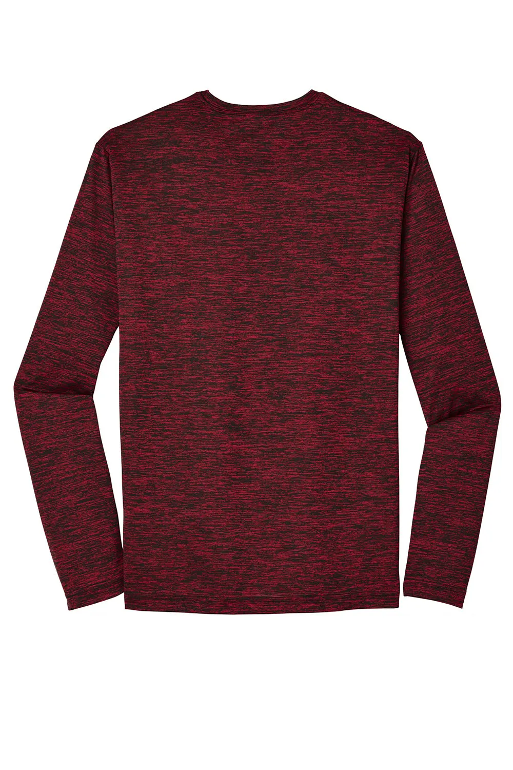 Sport-Tek Mens Electric Heather Moisture Wicking Long Sleeve Crewneck T-Shirt - Deep Red Black Electric Clothing Sport-Tek