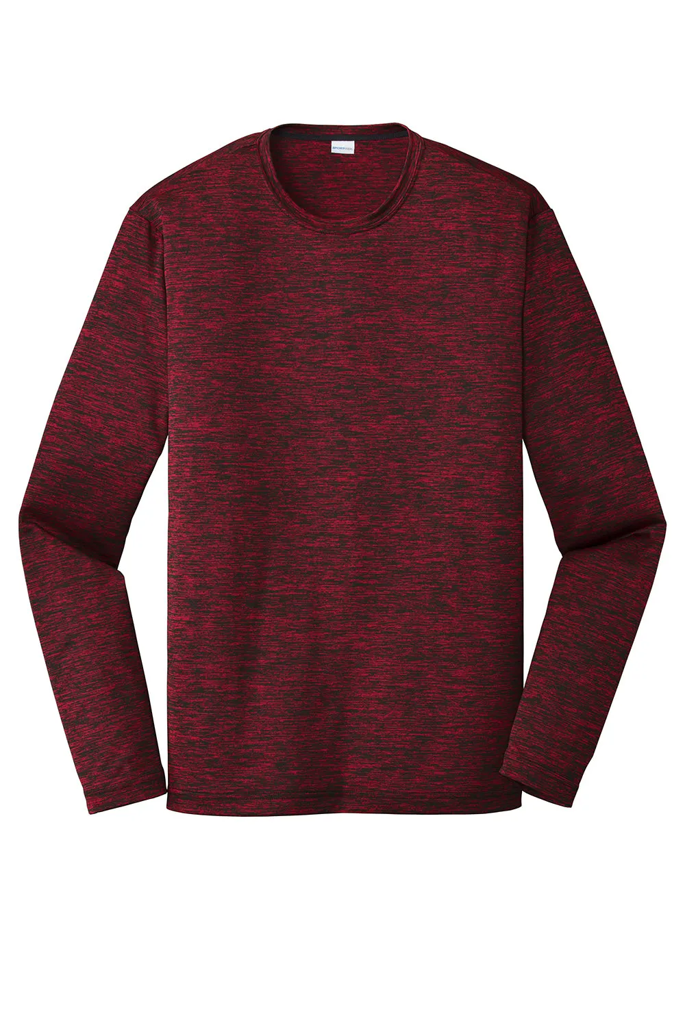 Sport-Tek Mens Electric Heather Moisture Wicking Long Sleeve Crewneck T-Shirt - Deep Red Black Electric Clothing Sport-Tek