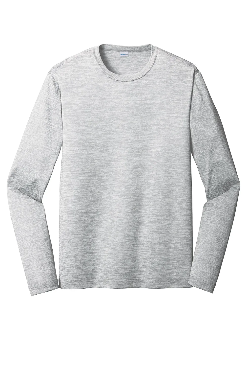 Sport-Tek Mens Electric Heather Moisture Wicking Long Sleeve Crewneck T-Shirt - Silver Grey Electric Clothing Sport-Tek
