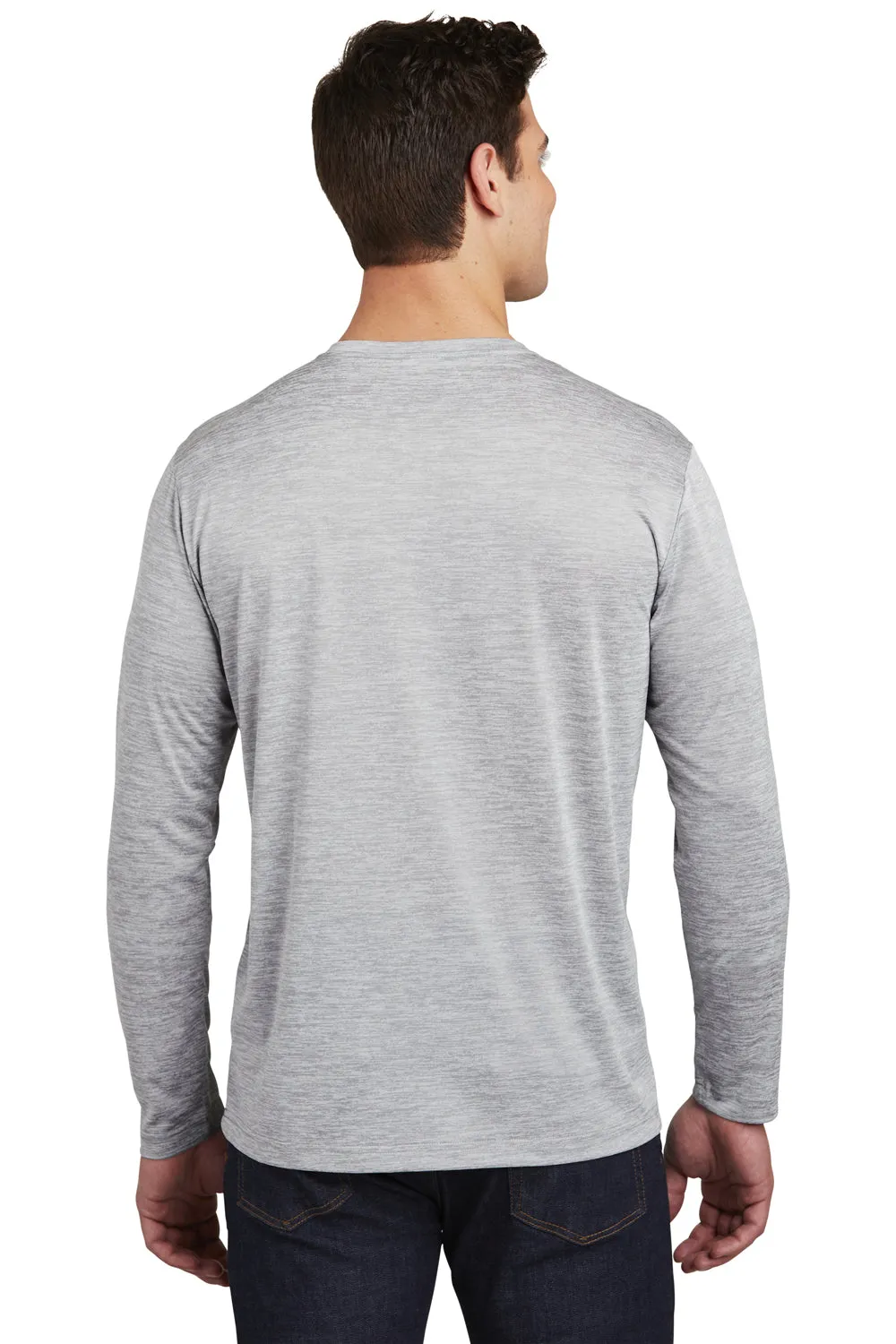 Sport-Tek Mens Electric Heather Moisture Wicking Long Sleeve Crewneck T-Shirt - Silver Grey Electric Clothing Sport-Tek