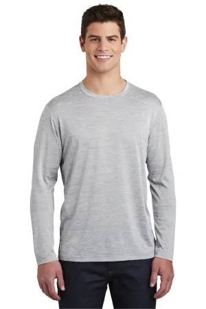 Sport-Tek Mens Electric Heather Moisture Wicking Long Sleeve Crewneck T-Shirt - Silver Grey Electric Clothing Sport-Tek