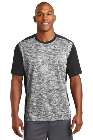 Sport-Tek Mens Electric Heather Moisture Wicking Short Sleeve Crewneck T-Shirt - Black Electric/Black - Closeout Clothing Sport-Tek