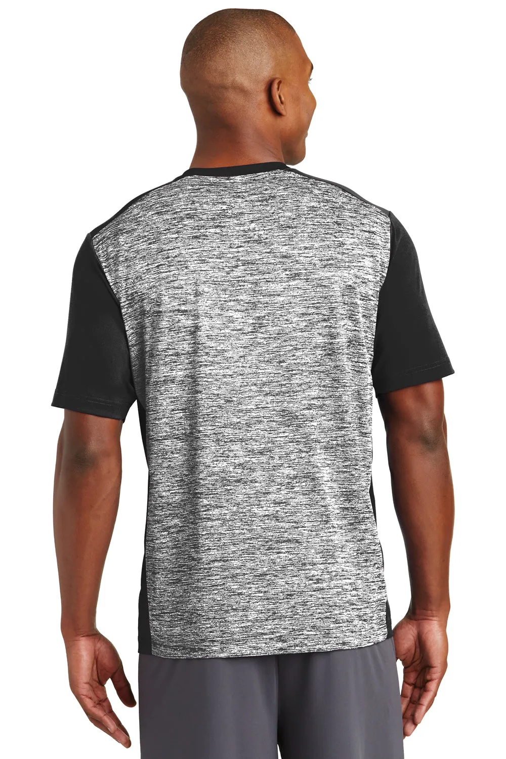 Sport-Tek Mens Electric Heather Moisture Wicking Short Sleeve Crewneck T-Shirt - Black Electric/Black - Closeout Clothing Sport-Tek
