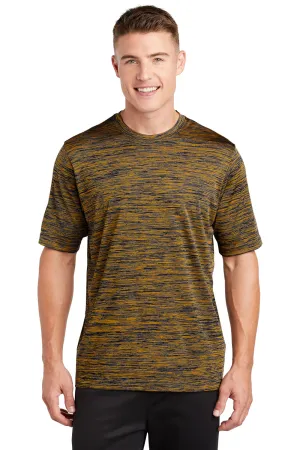Sport-Tek Mens Electric Heather Moisture Wicking Short Sleeve Crewneck T-Shirt - Gold/Black Electric - Closeout Clothing Sport-Tek