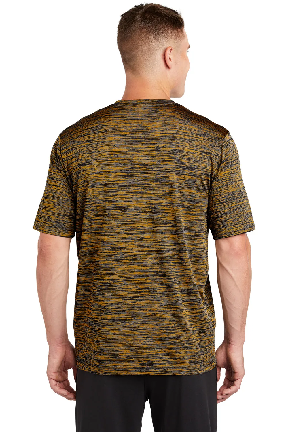 Sport-Tek Mens Electric Heather Moisture Wicking Short Sleeve Crewneck T-Shirt - Gold/Black Electric - Closeout Clothing Sport-Tek