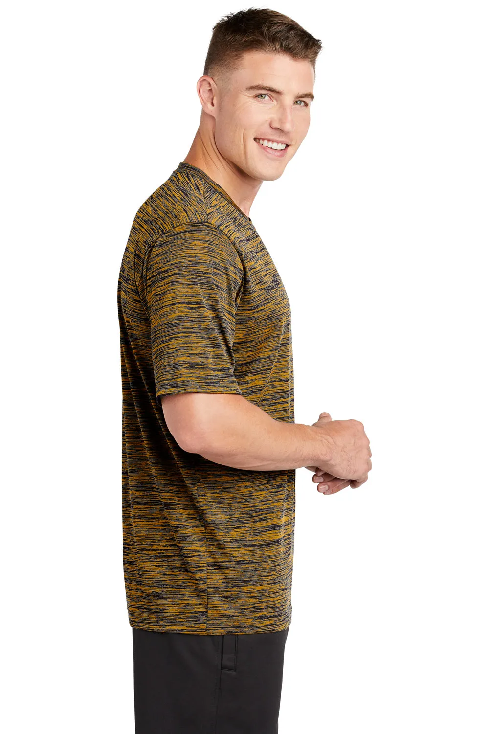 Sport-Tek Mens Electric Heather Moisture Wicking Short Sleeve Crewneck T-Shirt - Gold/Black Electric - Closeout Clothing Sport-Tek