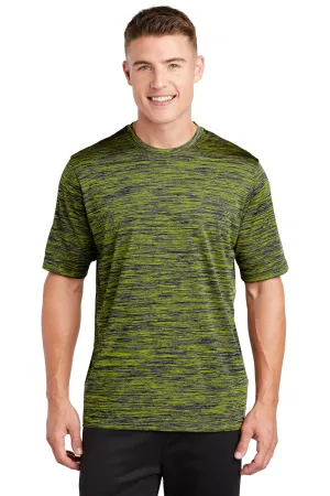 Sport-Tek Mens Electric Heather Moisture Wicking Short Sleeve Crewneck T-Shirt - Lime Shock Green/True Navy Blue Electric - Closeout Clothing Sport-Tek