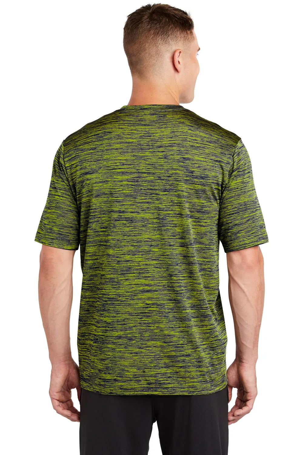 Sport-Tek Mens Electric Heather Moisture Wicking Short Sleeve Crewneck T-Shirt - Lime Shock Green/True Navy Blue Electric - Closeout Clothing Sport-Tek