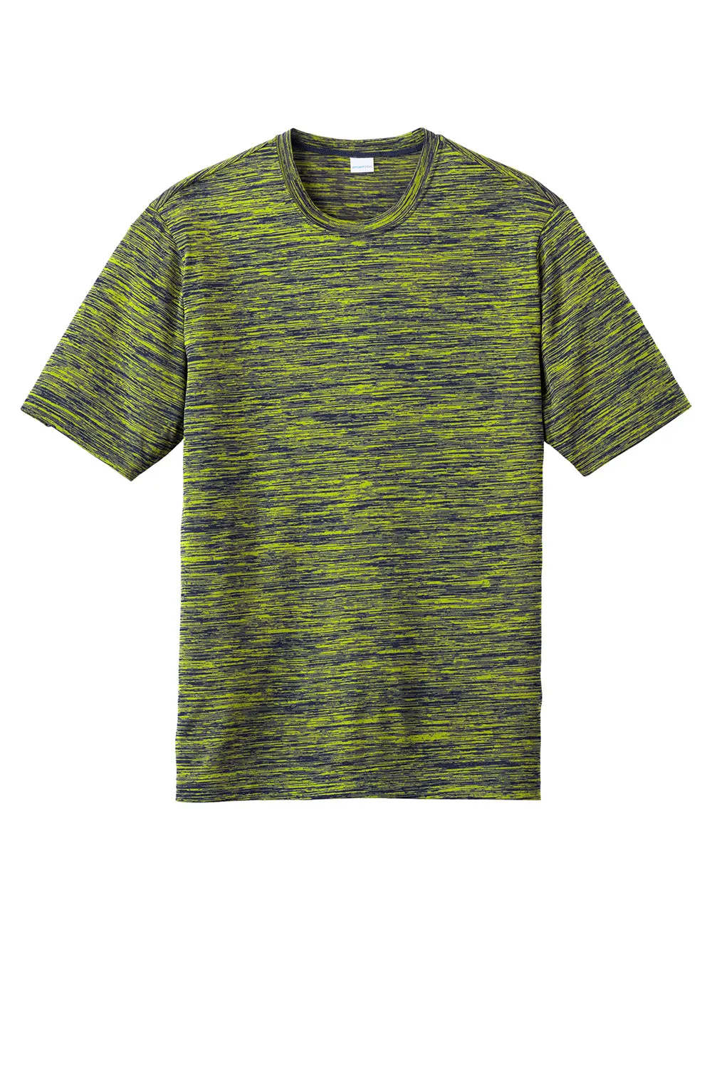 Sport-Tek Mens Electric Heather Moisture Wicking Short Sleeve Crewneck T-Shirt - Lime Shock Green/True Navy Blue Electric - Closeout Clothing Sport-Tek