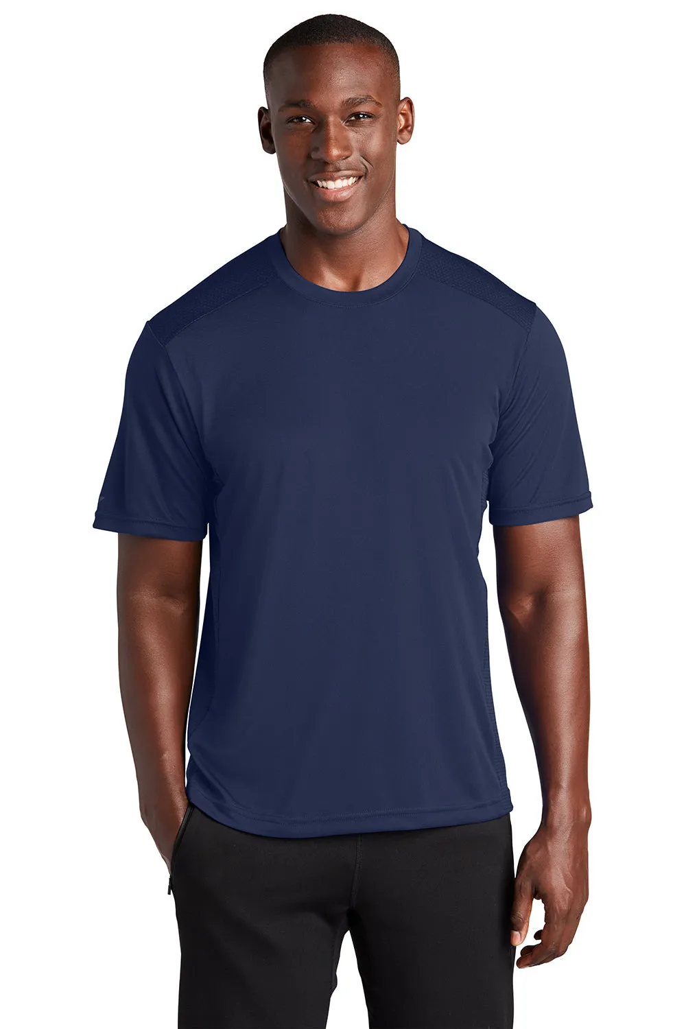 Sport-Tek Mens Elevate Moisture Wicking Short Sleeve Crewneck T-Shirt - True Navy Blue Clothing Sport-Tek