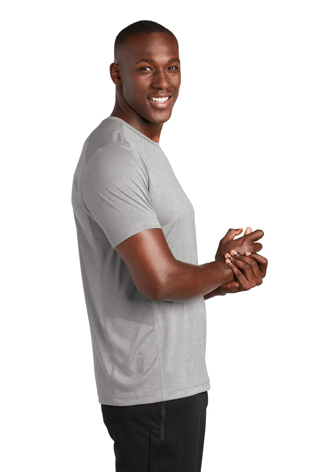 Sport-Tek Mens Endeavor Moisture Wicking Short Sleeve Crewneck T-Shirt - Heather Light Grey/Light Grey Clothing Sport-Tek