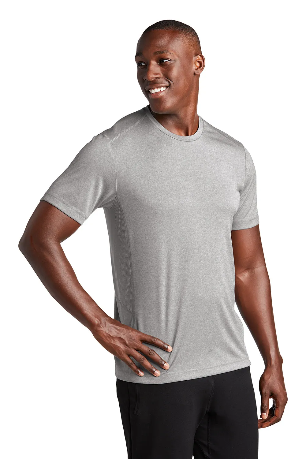 Sport-Tek Mens Endeavor Moisture Wicking Short Sleeve Crewneck T-Shirt - Heather Light Grey/Light Grey Clothing Sport-Tek