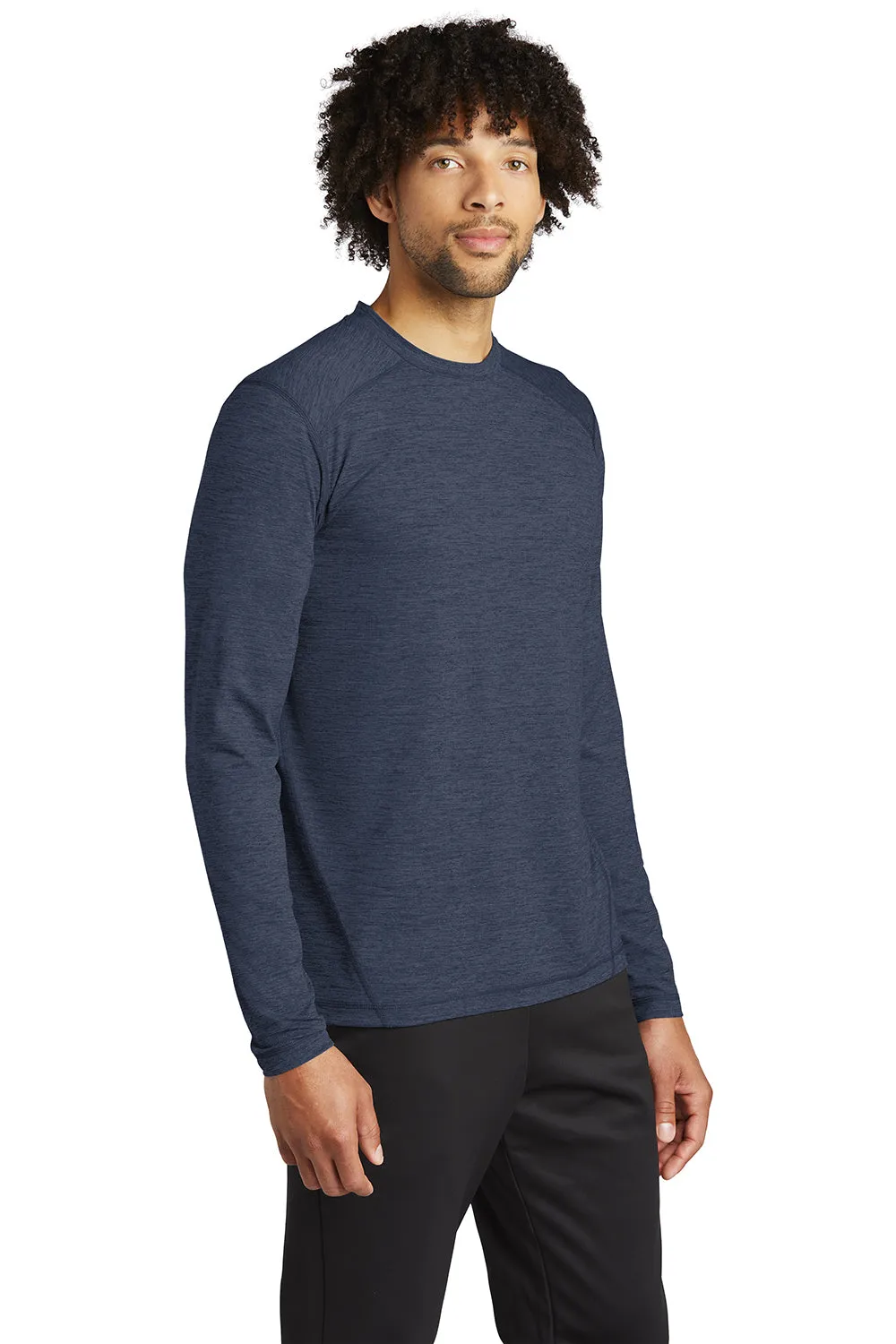 Sport-Tek Mens Exchange 1.5 Long Sleeve Crewneck T-Shirt - Heather Dark Denim Blue - Closeout Clothing Sport-Tek