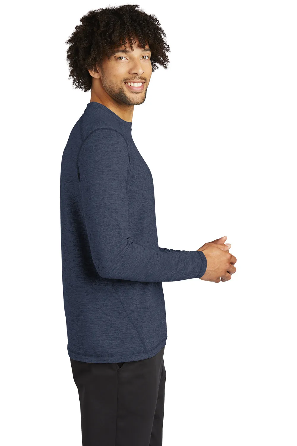 Sport-Tek Mens Exchange 1.5 Long Sleeve Crewneck T-Shirt - Heather Dark Denim Blue - Closeout Clothing Sport-Tek
