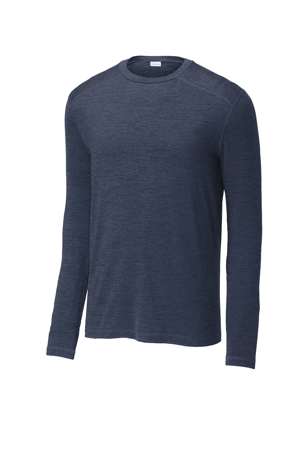 Sport-Tek Mens Exchange 1.5 Long Sleeve Crewneck T-Shirt - Heather Dark Denim Blue - Closeout Clothing Sport-Tek