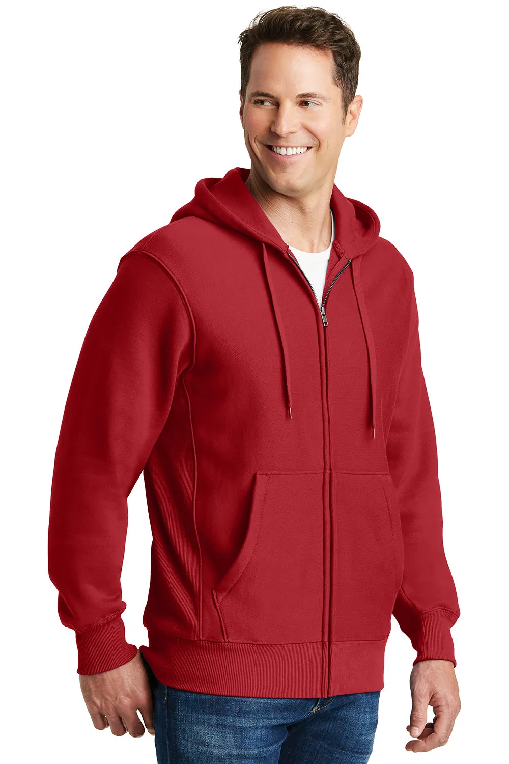 Sport-Tek Mens Fleece Full Zip Hooded Sweatshirt Hoodie w/ Pockets - Red Clothing Sport-Tek