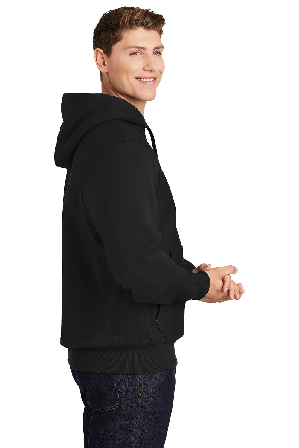 Sport-Tek Mens Fleece Hooded Sweatshirt Hoodie w/ Pouch Pocket - Black Clothing Sport-Tek