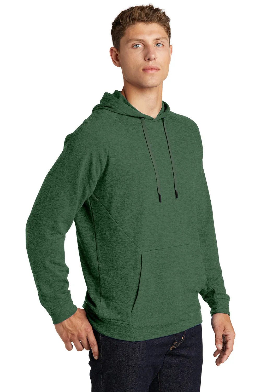 Sport-Tek Mens French Terry Hooded Sweatshirt Hoodie w/ Pouch Pocket - Heather Forest Green Clothing Sport-Tek