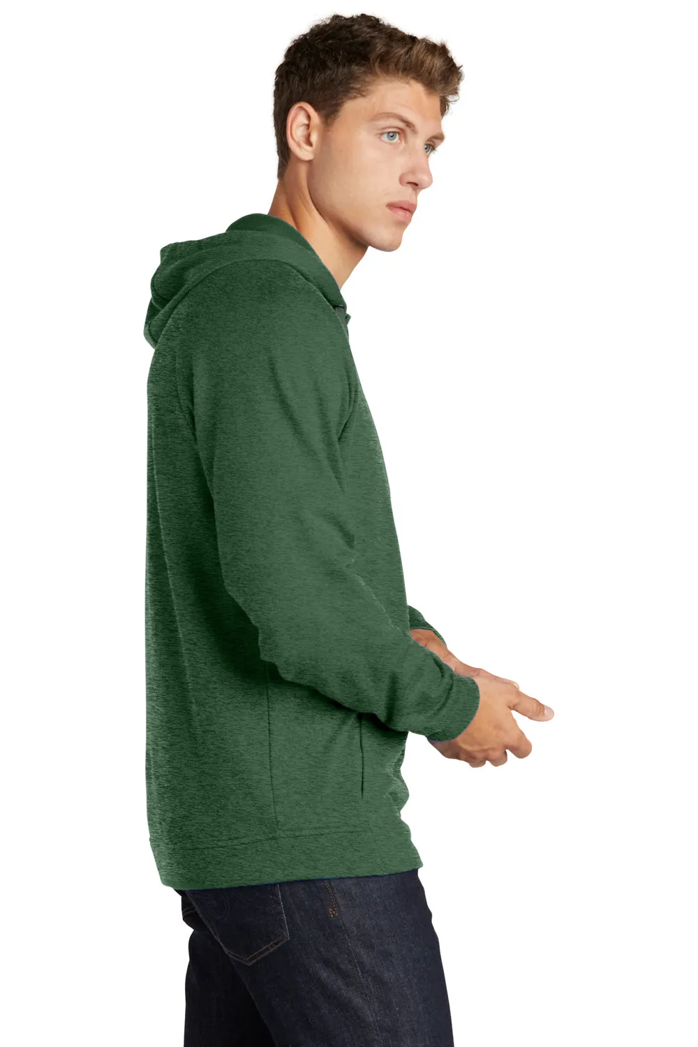 Sport-Tek Mens French Terry Hooded Sweatshirt Hoodie w/ Pouch Pocket - Heather Forest Green Clothing Sport-Tek