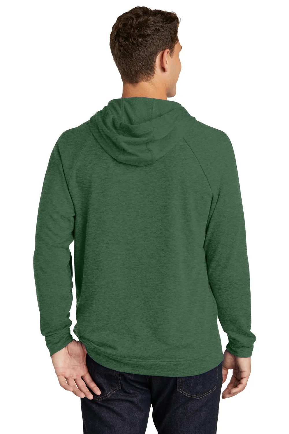 Sport-Tek Mens French Terry Hooded Sweatshirt Hoodie w/ Pouch Pocket - Heather Forest Green Clothing Sport-Tek