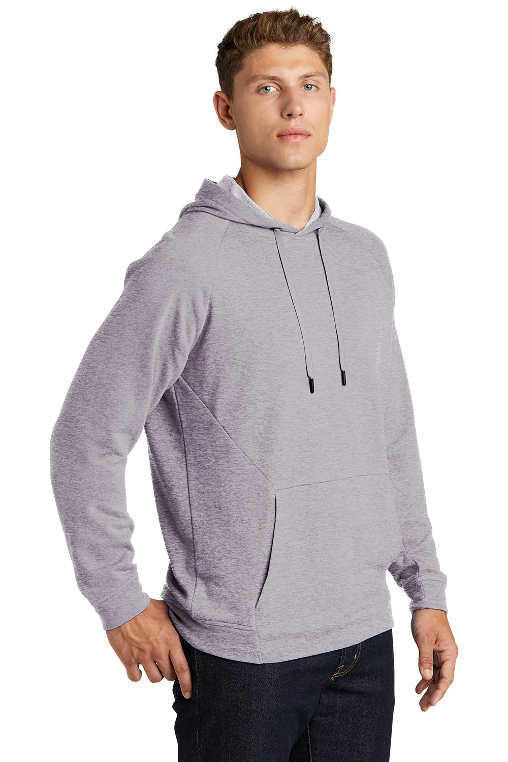 Sport-Tek Mens French Terry Hooded Sweatshirt Hoodie w/ Pouch Pocket - Heather Grey Clothing Sport-Tek