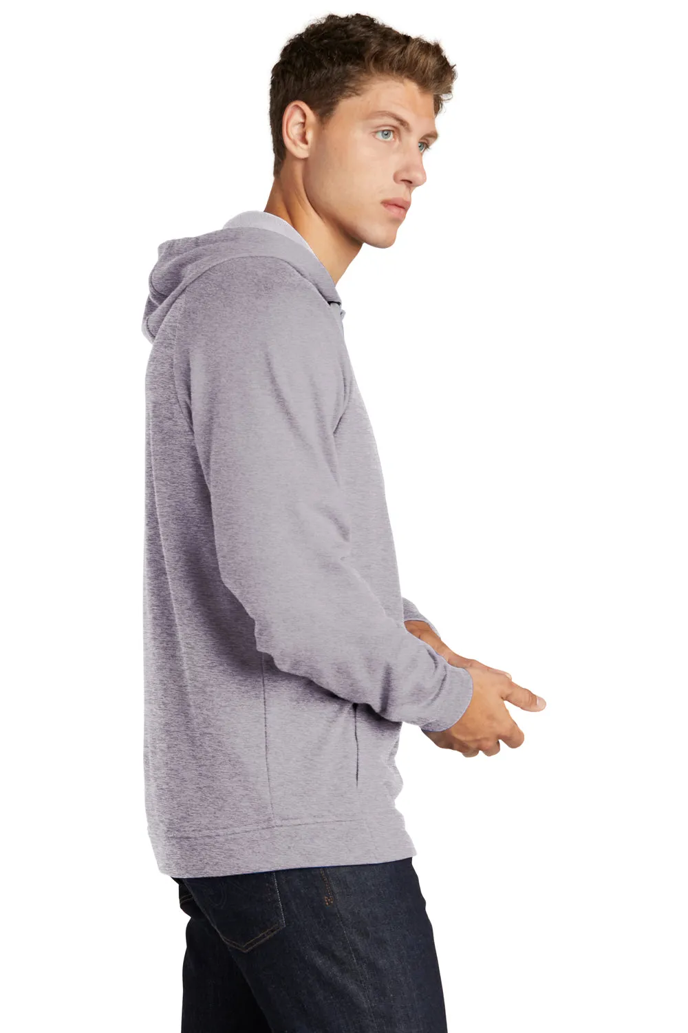 Sport-Tek Mens French Terry Hooded Sweatshirt Hoodie w/ Pouch Pocket - Heather Grey Clothing Sport-Tek