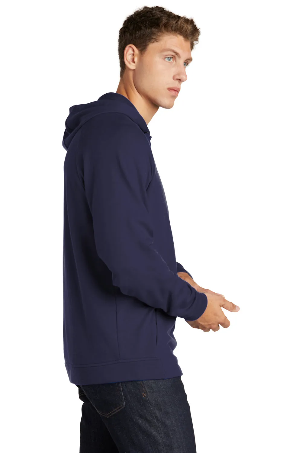 Sport-Tek Mens French Terry Hooded Sweatshirt Hoodie w/ Pouch Pocket - True Navy Blue Clothing Sport-Tek
