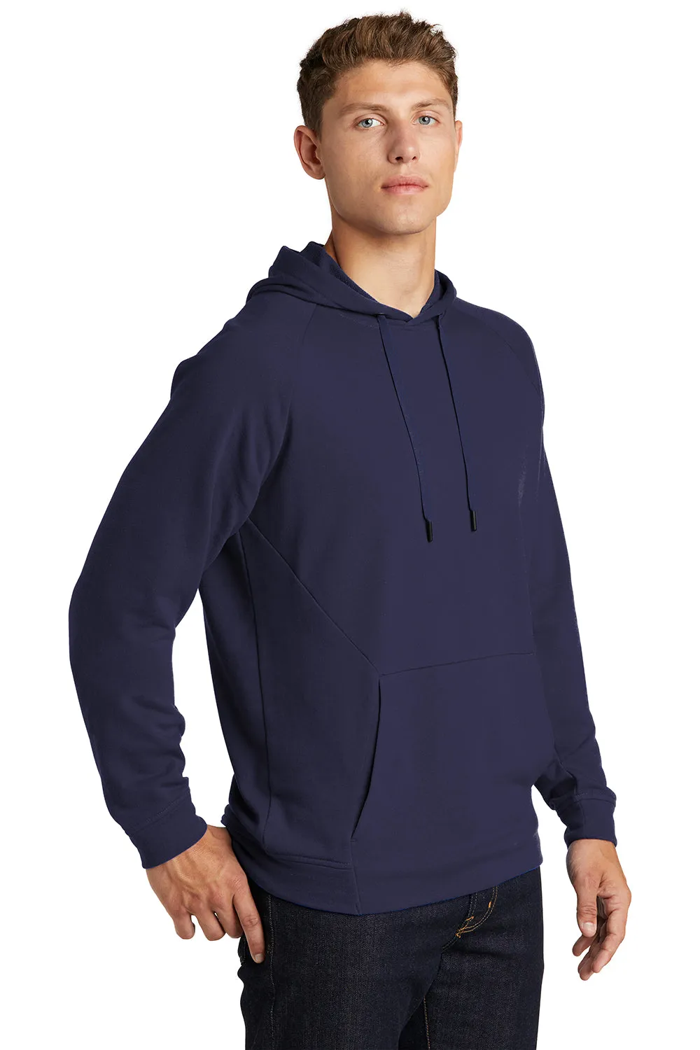 Sport-Tek Mens French Terry Hooded Sweatshirt Hoodie w/ Pouch Pocket - True Navy Blue Clothing Sport-Tek