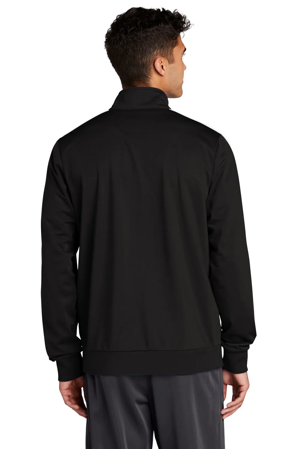 Sport-Tek Mens Full Zip Track Jacket - Black/White Clothing Sport-Tek