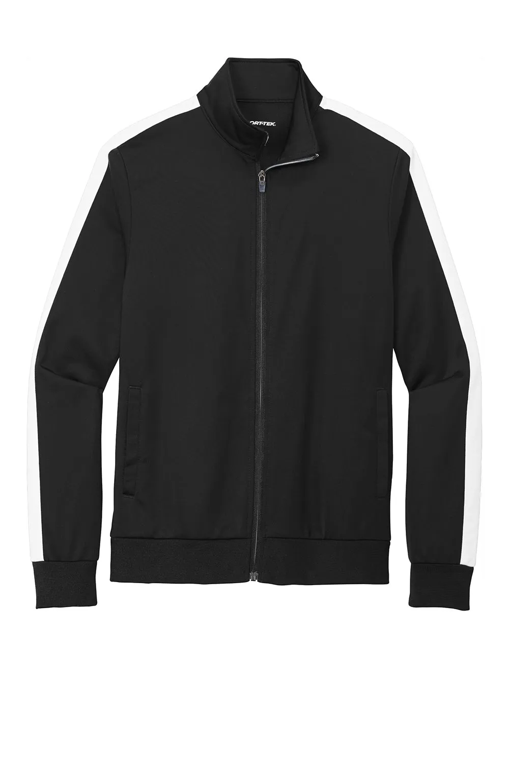 Sport-Tek Mens Full Zip Track Jacket - Black/White Clothing Sport-Tek