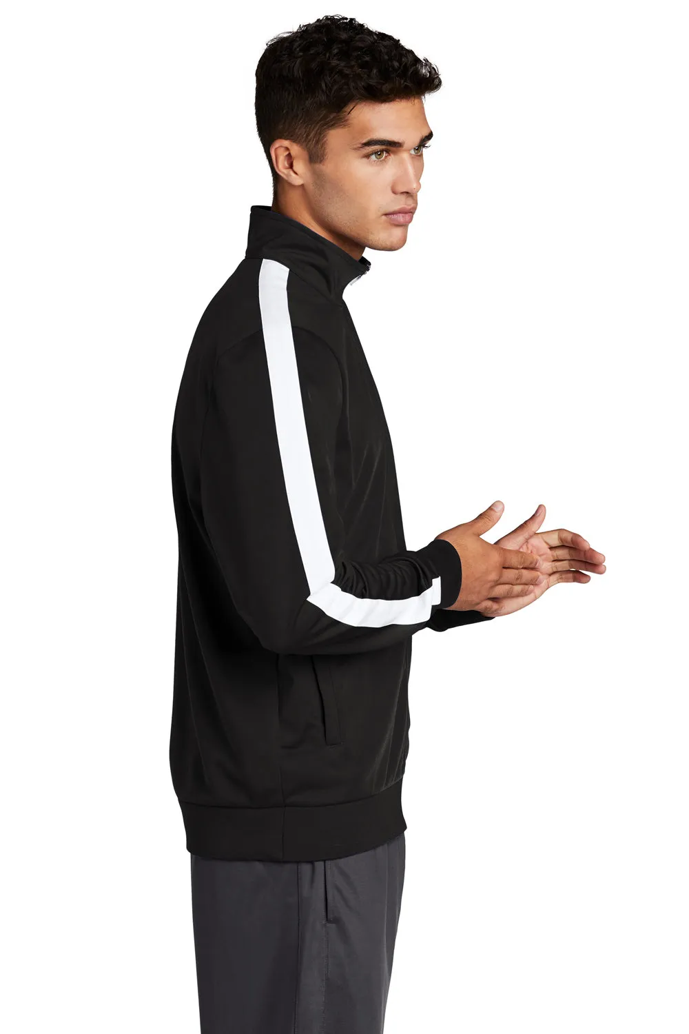 Sport-Tek Mens Full Zip Track Jacket - Black/White Clothing Sport-Tek