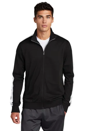 Sport-Tek Mens Full Zip Track Jacket - Black/White Clothing Sport-Tek