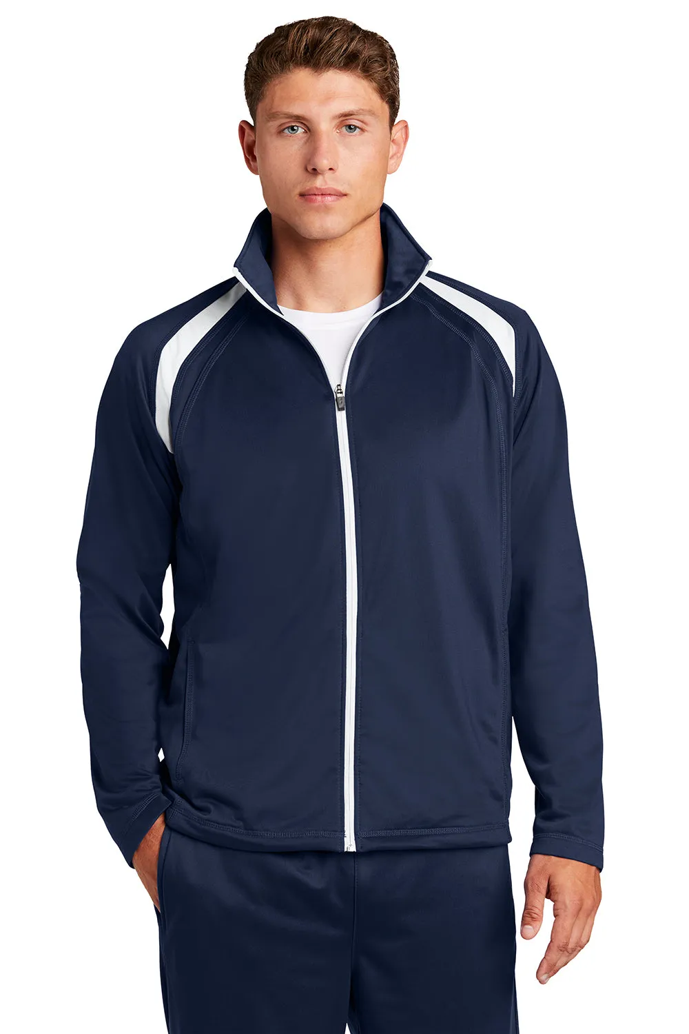 Sport-Tek Mens Full Zip Track Jacket - True Navy Blue/White Clothing Sport-Tek