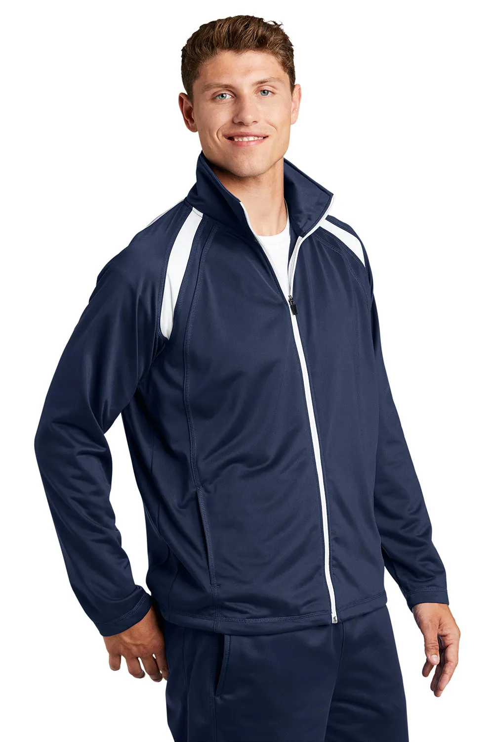 Sport-Tek Mens Full Zip Track Jacket - True Navy Blue/White Clothing Sport-Tek