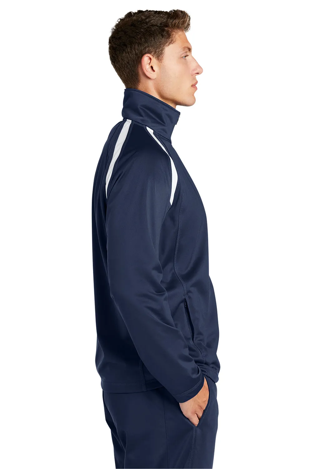 Sport-Tek Mens Full Zip Track Jacket - True Navy Blue/White Clothing Sport-Tek
