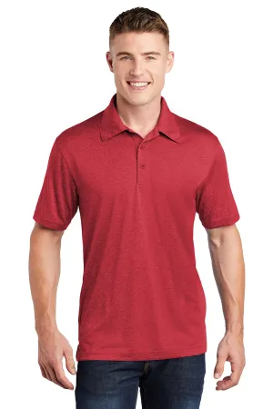 Sport-Tek Mens Heather Contender Moisture Wicking Short Sleeve Polo Shirt - Heather True Scarlet Red Clothing Sport-Tek