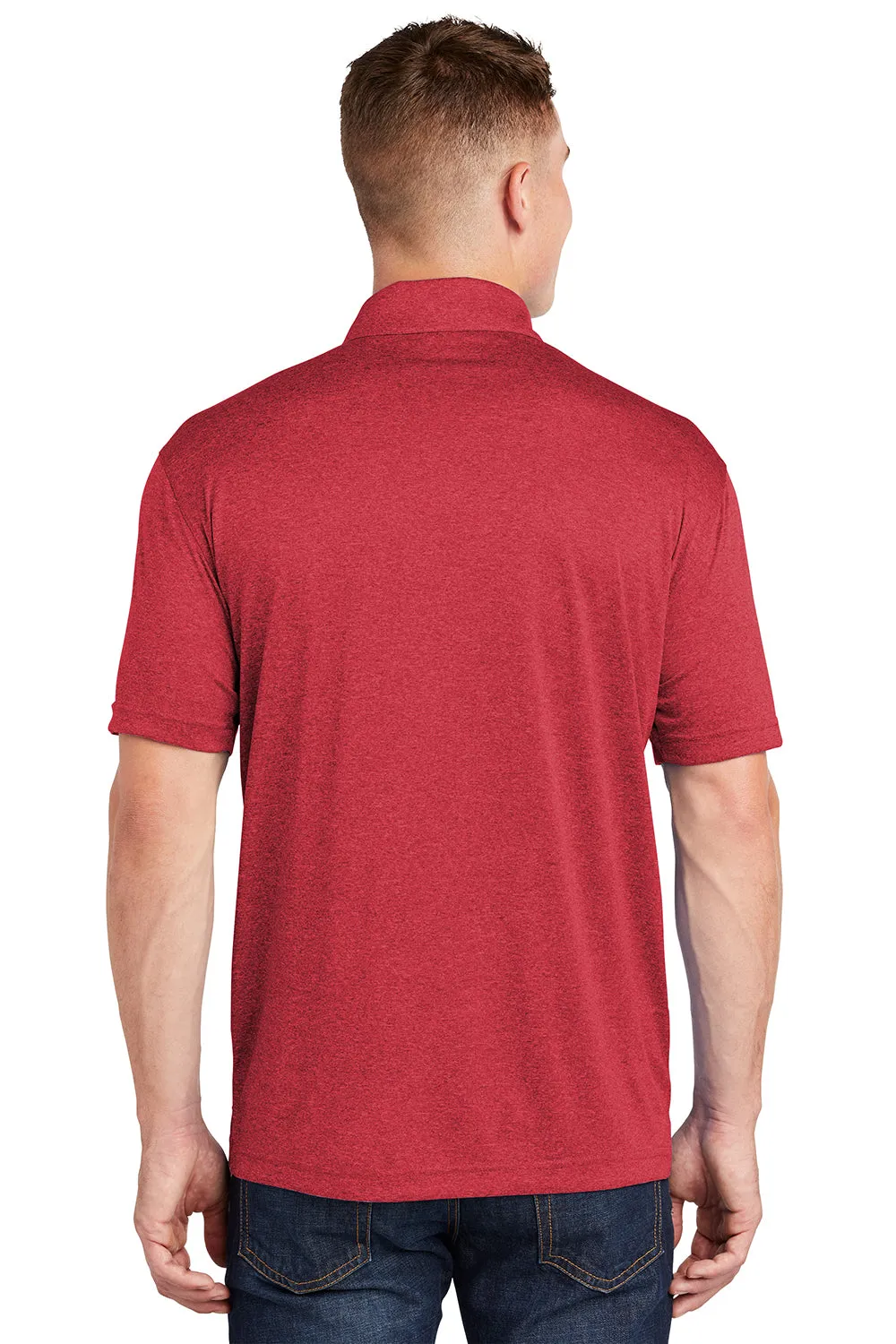 Sport-Tek Mens Heather Contender Moisture Wicking Short Sleeve Polo Shirt - Heather True Scarlet Red Clothing Sport-Tek