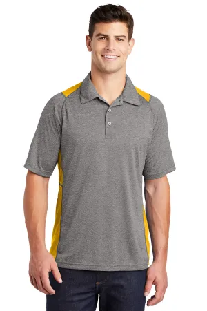 Sport-Tek Mens Heather Contender Moisture Wicking Short Sleeve Polo Shirt - Heather Vintage Grey/Gold Clothing Sport-Tek