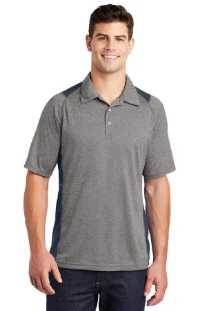 Sport-Tek Mens Heather Contender Moisture Wicking Short Sleeve Polo Shirt - Heather Vintage Grey/True Navy Blue Clothing Sport-Tek