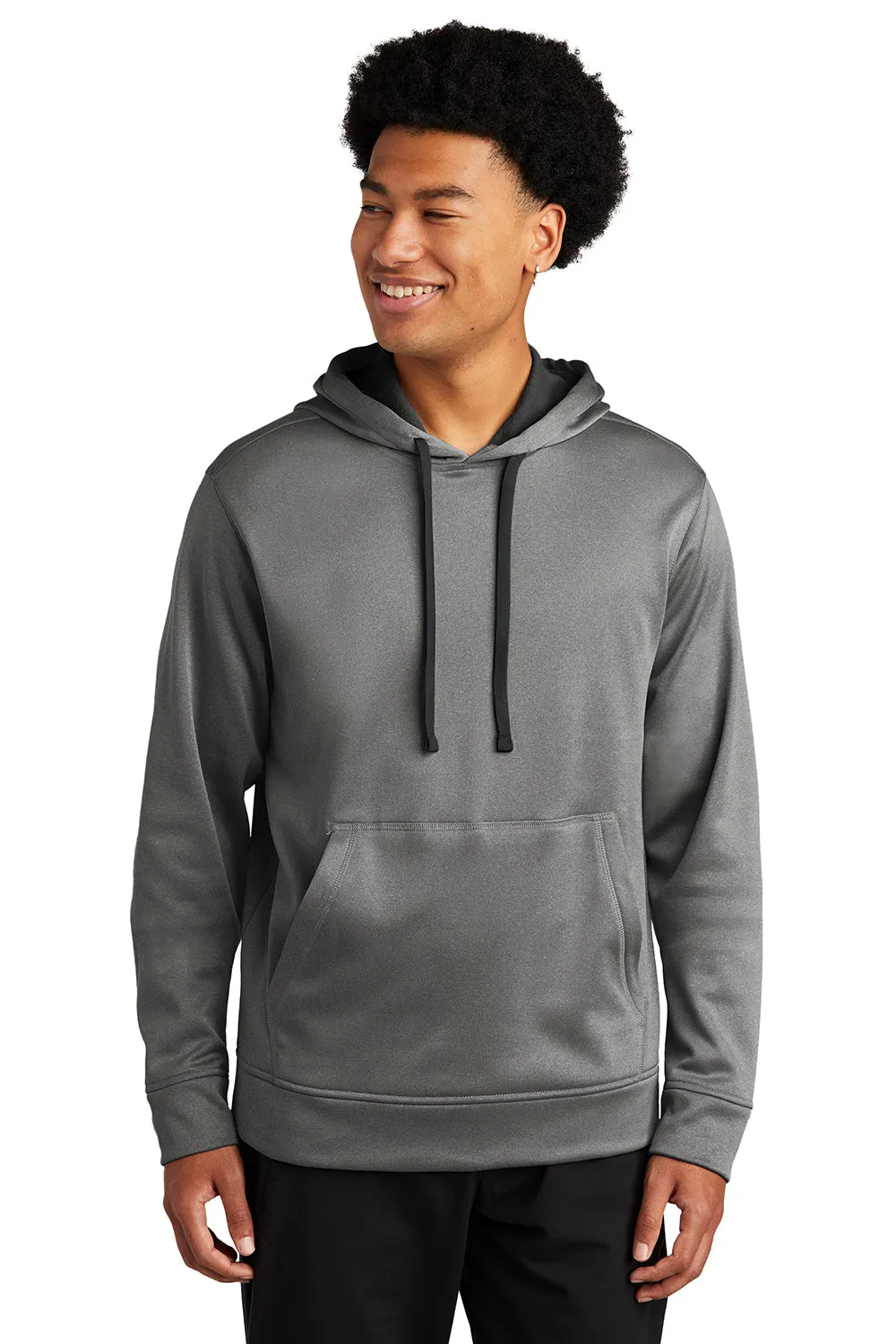 Sport-Tek Mens Heather Sport-Wick Moisture Wicking Fleece Hooded Sweatshirt Hoodie w/ Pouch Pocket - Heather Black Clothing Sport-Tek