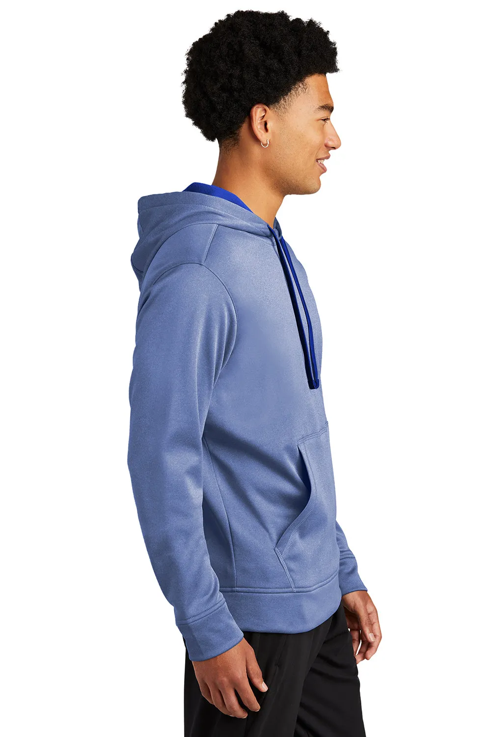 Sport-Tek Mens Heather Sport-Wick Moisture Wicking Fleece Hooded Sweatshirt Hoodie w/ Pouch Pocket - Heather True Royal Blue - Closeout Clothing Sport-Tek