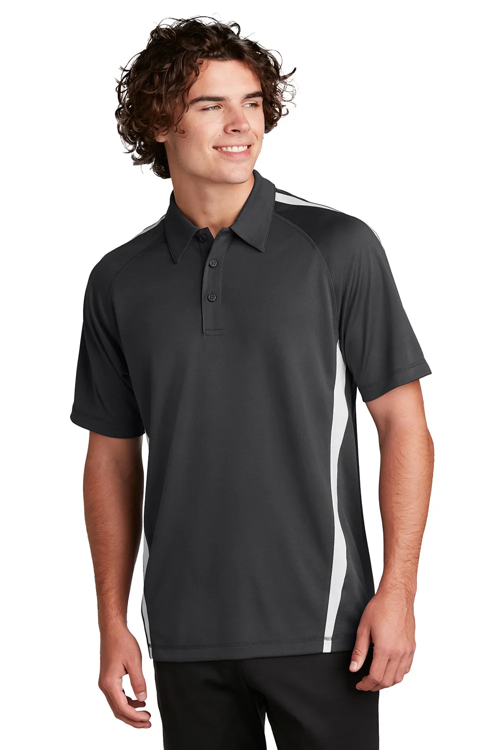 Sport-Tek Mens Micro-Mesh Moisture Wicking Short Sleeve Polo Shirt - Iron Grey/White Clothing Sport-Tek