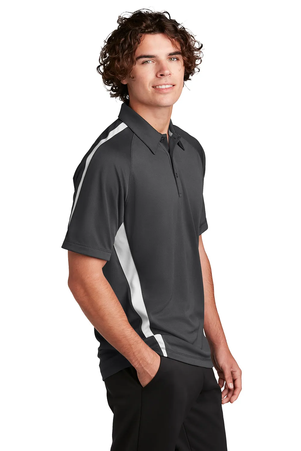 Sport-Tek Mens Micro-Mesh Moisture Wicking Short Sleeve Polo Shirt - Iron Grey/White Clothing Sport-Tek