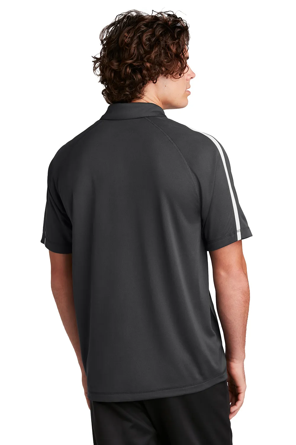 Sport-Tek Mens Micro-Mesh Moisture Wicking Short Sleeve Polo Shirt - Iron Grey/White Clothing Sport-Tek