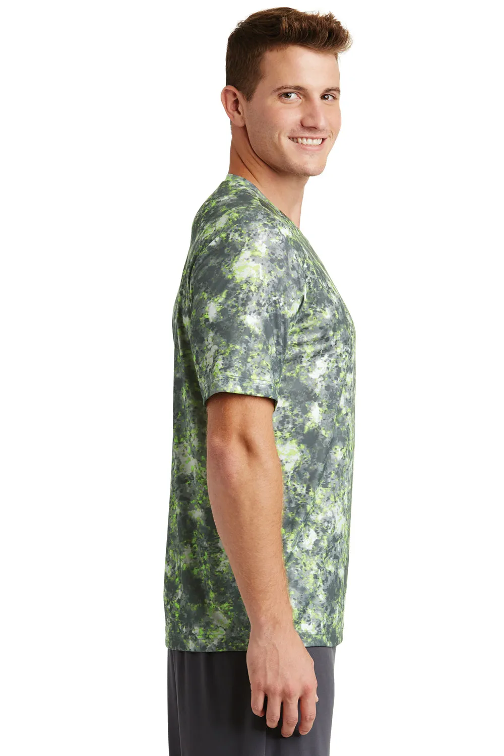 Sport-Tek Mens Mineral Freeze Moisture Wicking Short Sleeve Crewneck T-Shirt - Lime Shock Green - Closeout Clothing Sport-Tek